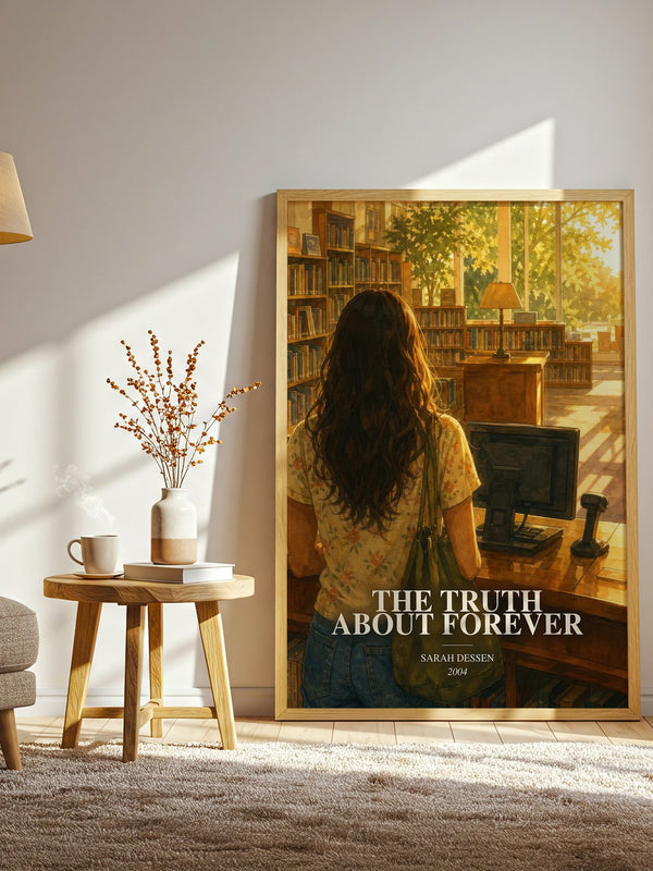 The Truth About Forever watercolour print in frame leaning in hallway – young adult wall art