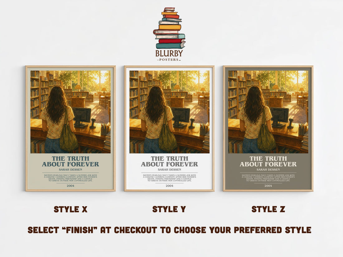 The Truth About Forever bookish print in frame leaning in hallway – young adult wall art (mockup)