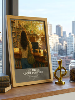 The Truth About Forever book cover print framed by window – literary home decor