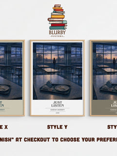 Just Listen book cover print in frame leaning in hallway – young adult wall art
