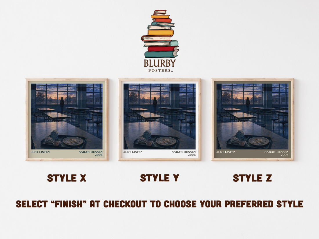 Just Listen literary print in frame leaning in hallway – young adult wall art (mockup)
