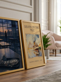 Just Listen watercolour print framed by window – literary home decor