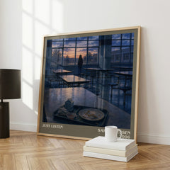 Just Listen literary print framed by window – literary home decor