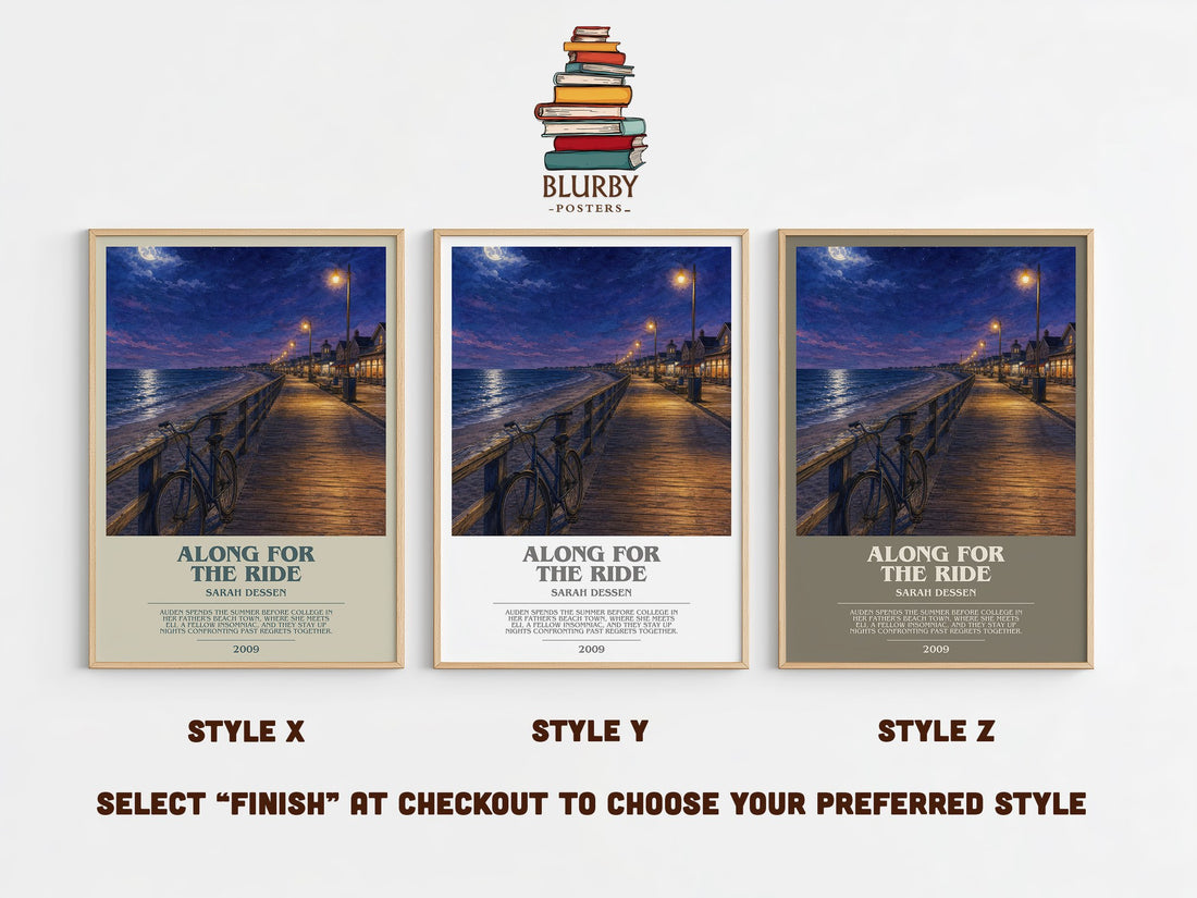 Along for the Ride bookish print in frame leaning in hallway – young adult wall art (mockup)