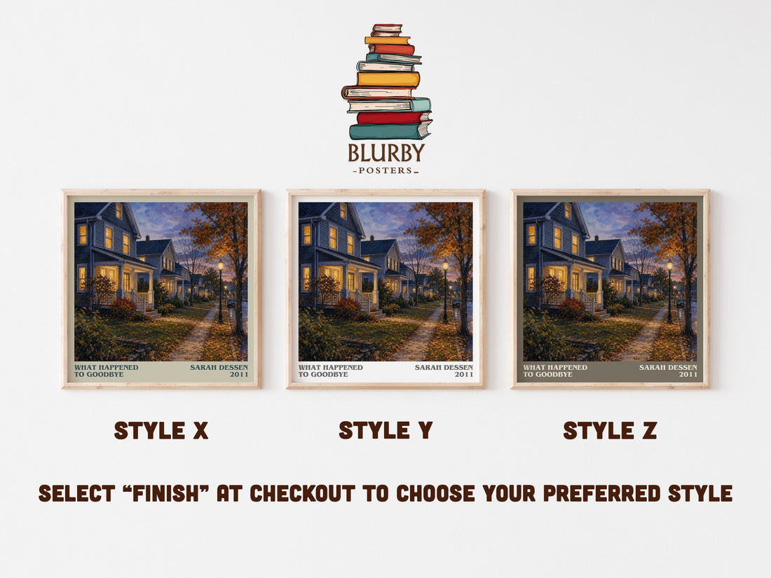What Happened to Goodbye literary print in frame leaning in hallway – young adult wall art (mockup)