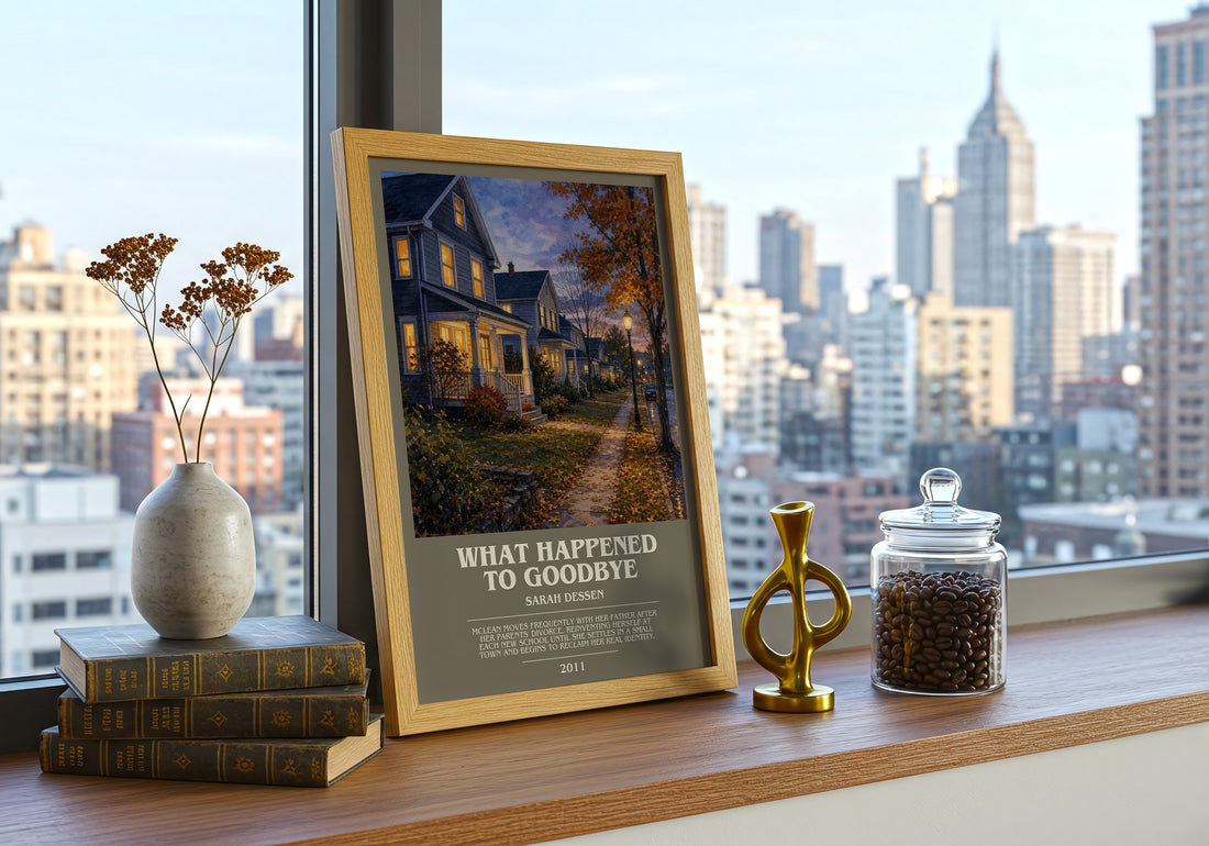 What Happened to Goodbye bookish print framed by window – literary home decor