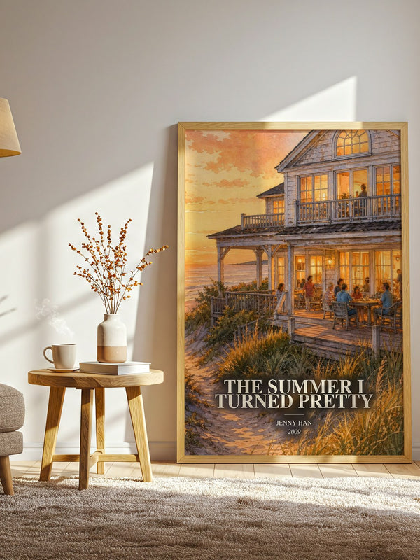 The Summer I Turned Pretty watercolour print in frame leaning in hallway – young adult wall art