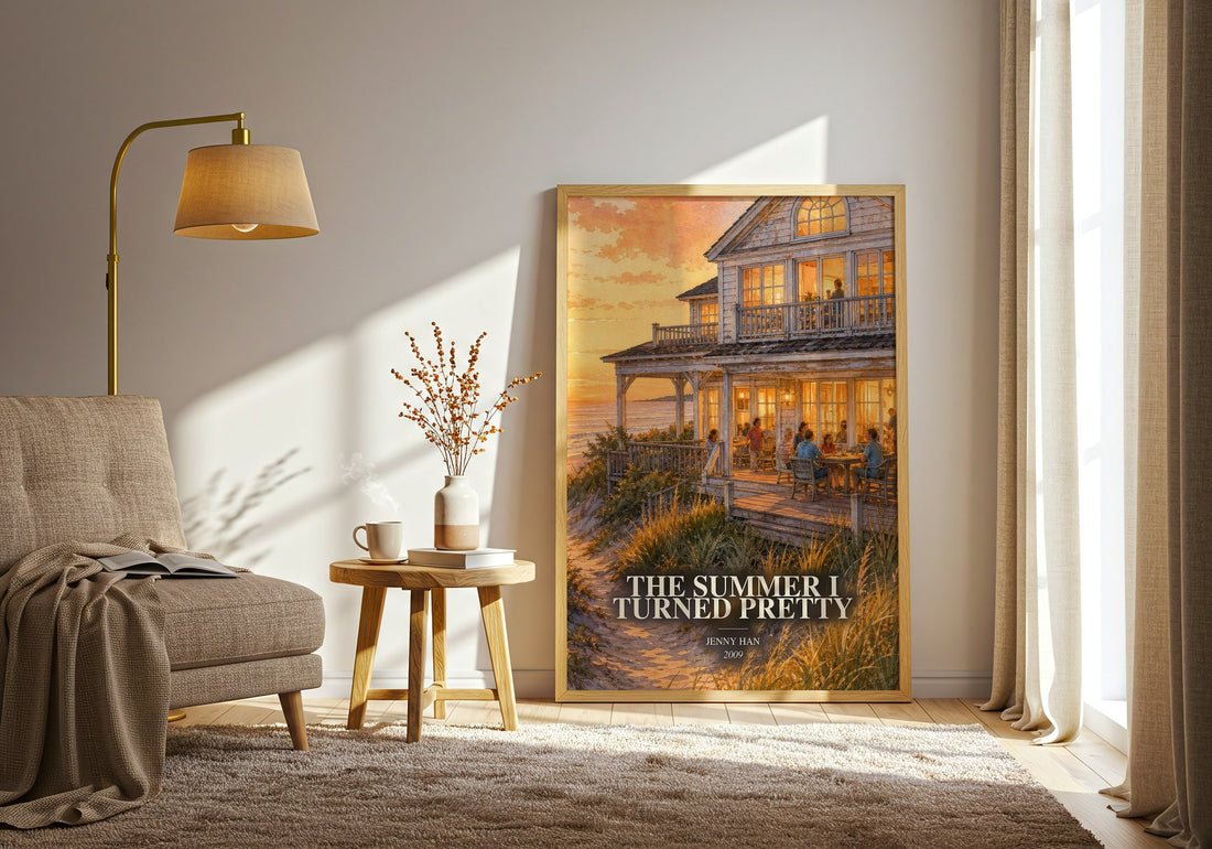 The Summer I Turned Pretty watercolour print in frame leaning in hallway – young adult wall art (mockup)