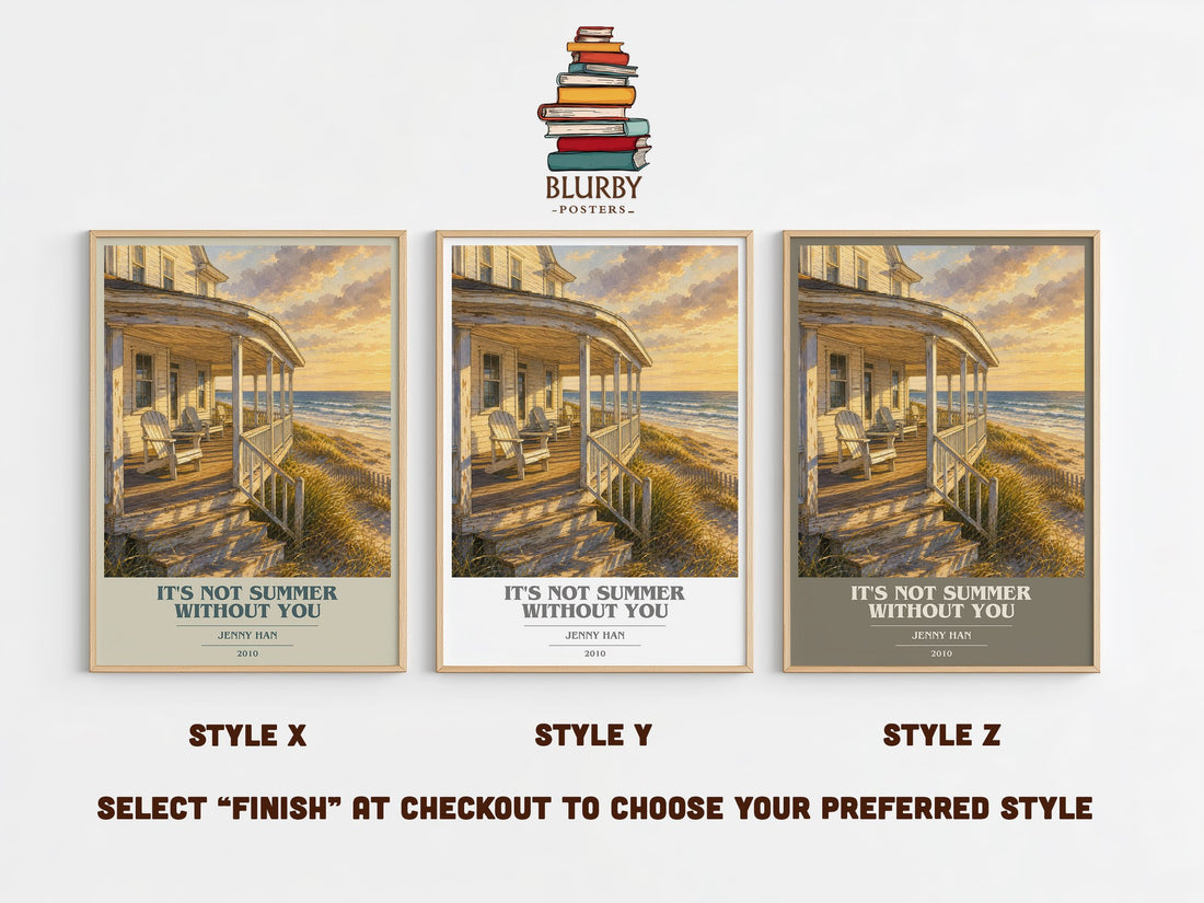 It's Not Summer Without You book cover print in frame leaning in hallway – young adult wall art (mockup)