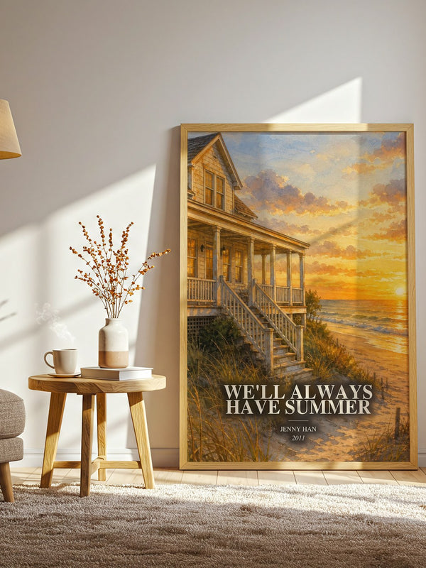 We'll Always Have Summer watercolour print in frame leaning in hallway – young adult wall art