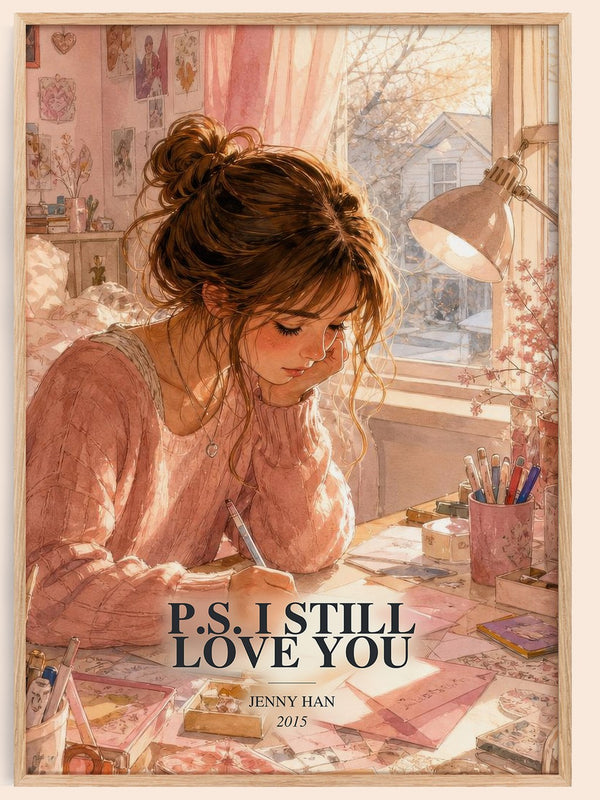 P.S. I Still Love You watercolour book poster by Jenny Han – framed literary art print
