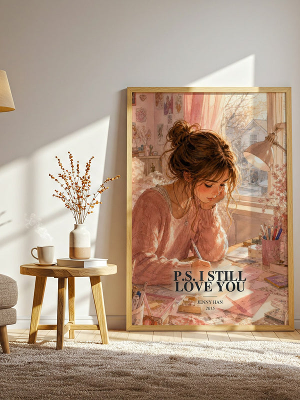P.S. I Still Love You watercolour print in frame leaning in hallway – young adult wall art