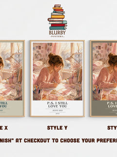 P.S. I Still Love You book cover print in frame leaning in hallway – young adult wall art