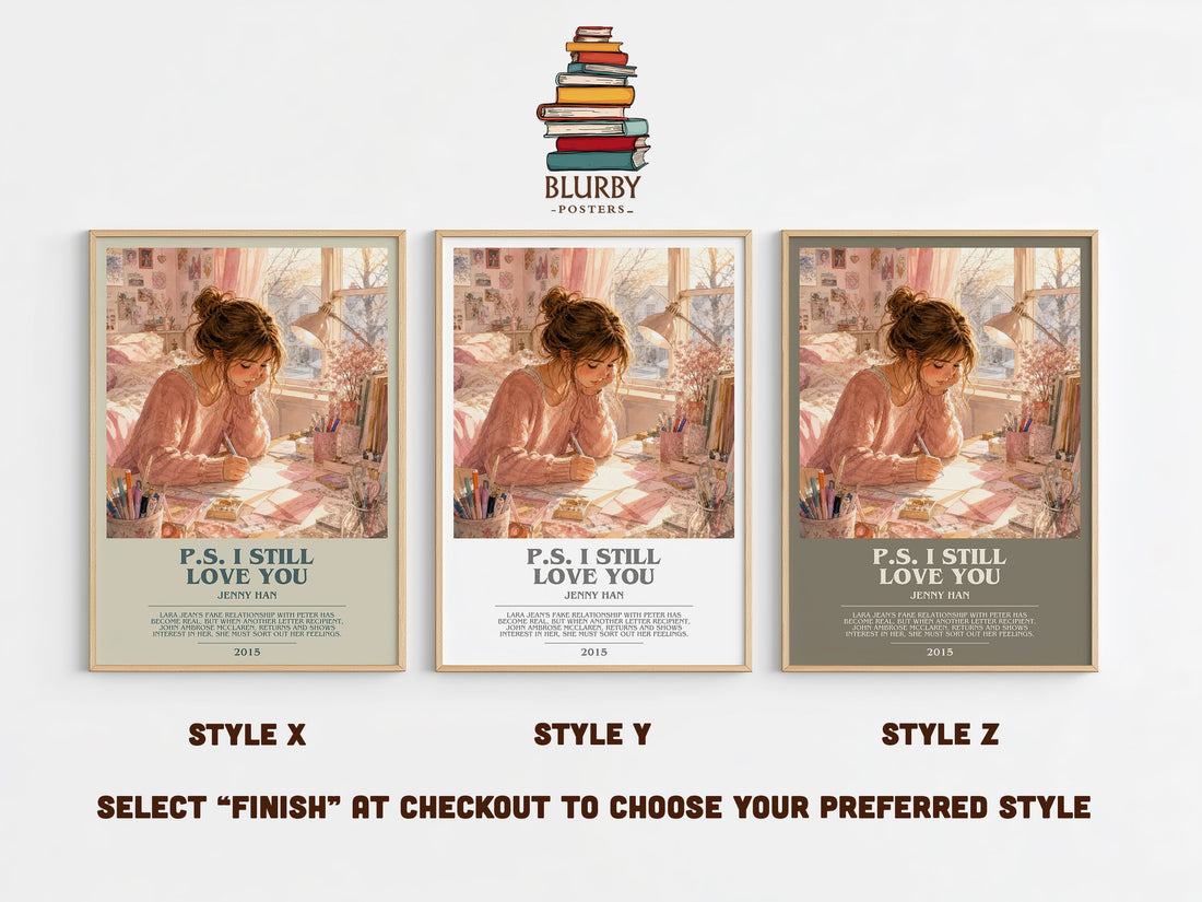 P.S. I Still Love You bookish print in frame leaning in hallway – young adult wall art (mockup)
