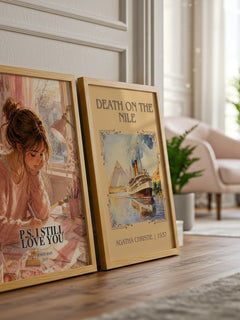P.S. I Still Love You watercolour print framed by window – literary home decor