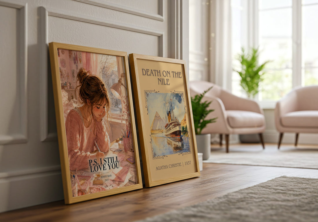 P.S. I Still Love You watercolour print framed by window – literary home decor