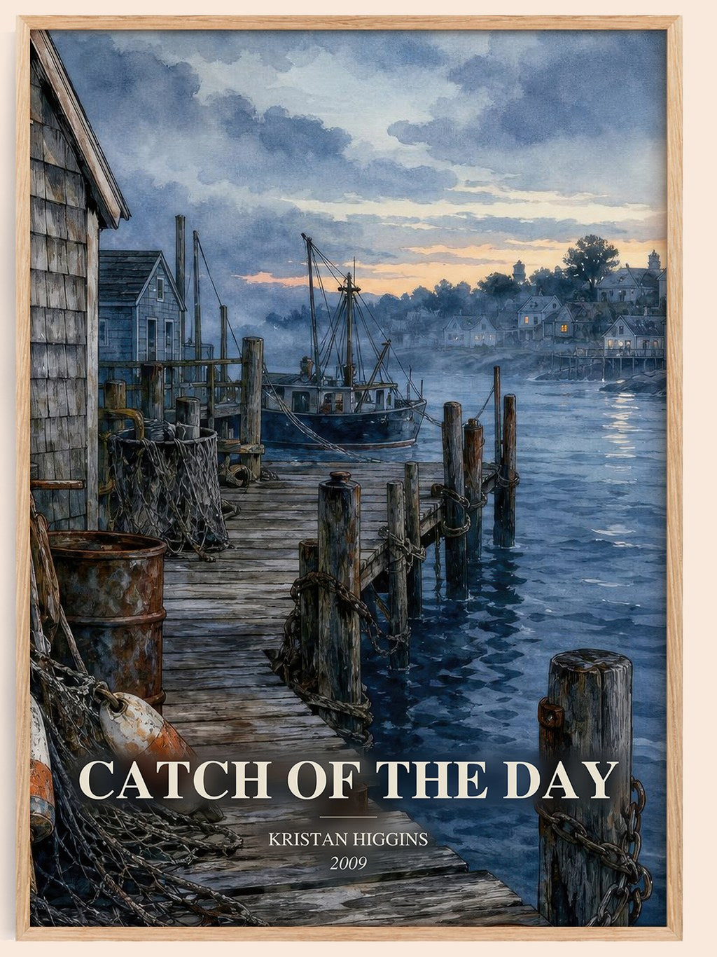 Catch of the Day watercolour book poster by Kristan Higgins – framed literary art print