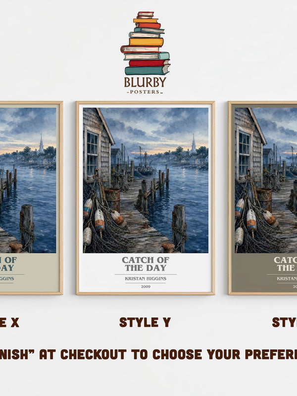 Catch of the Day book cover print in frame leaning in hallway – romance wall art