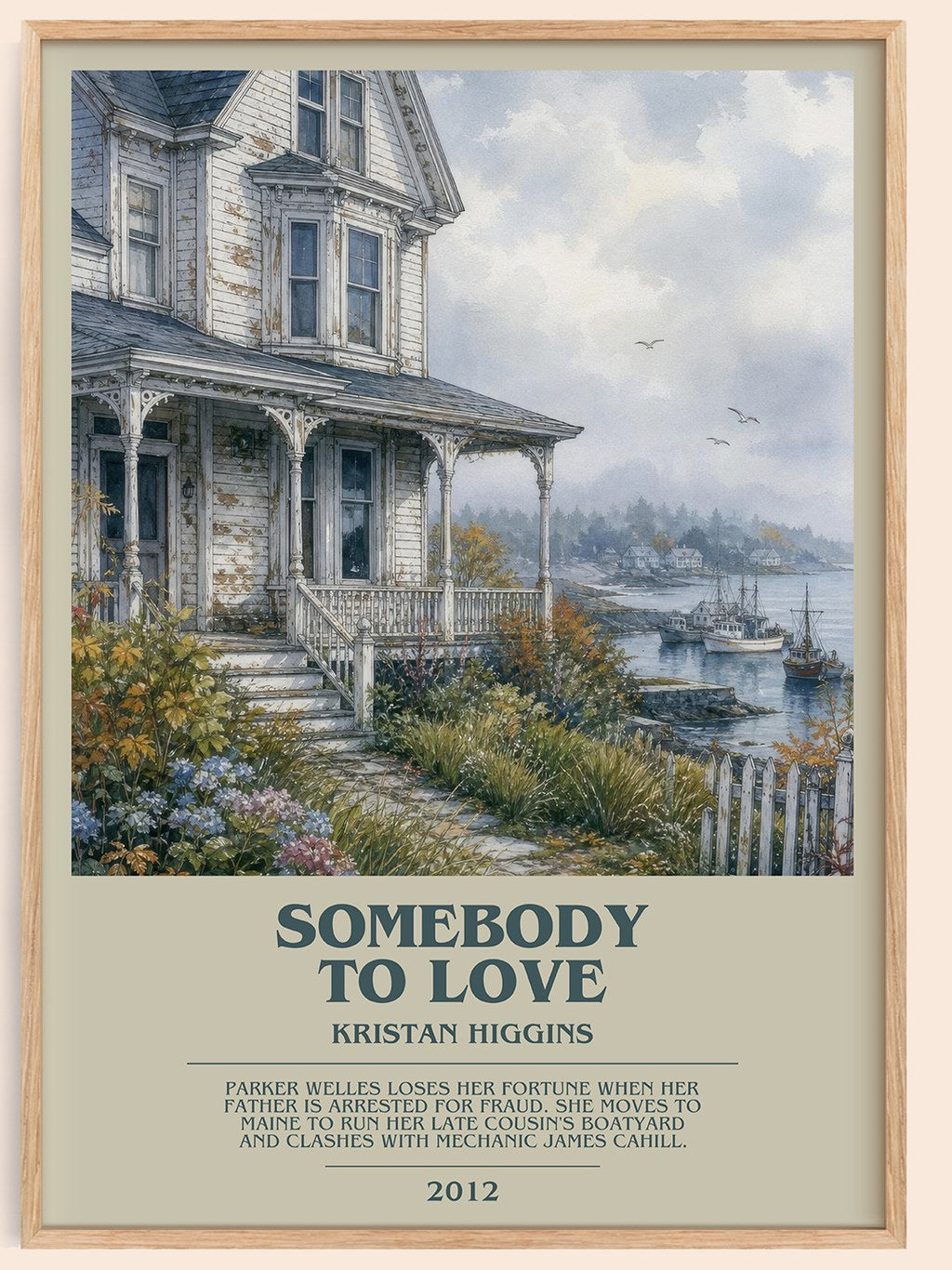 Somebody to Love bookish book poster by Kristan Higgins – framed literary art print