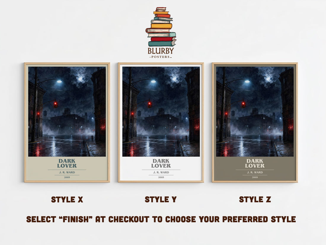 Dark Lover book cover print in frame leaning in hallway – romance wall art (mockup)