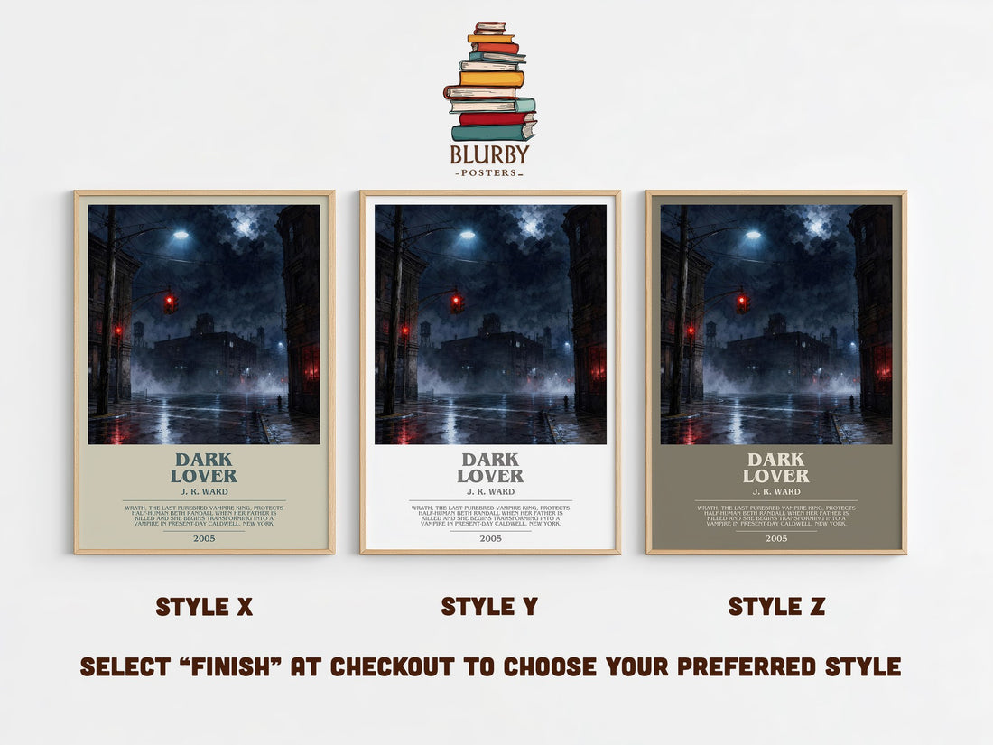 Dark Lover bookish print in frame leaning in hallway – romance wall art (mockup)