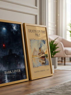 Dark Lover watercolour print framed by window – literary home decor