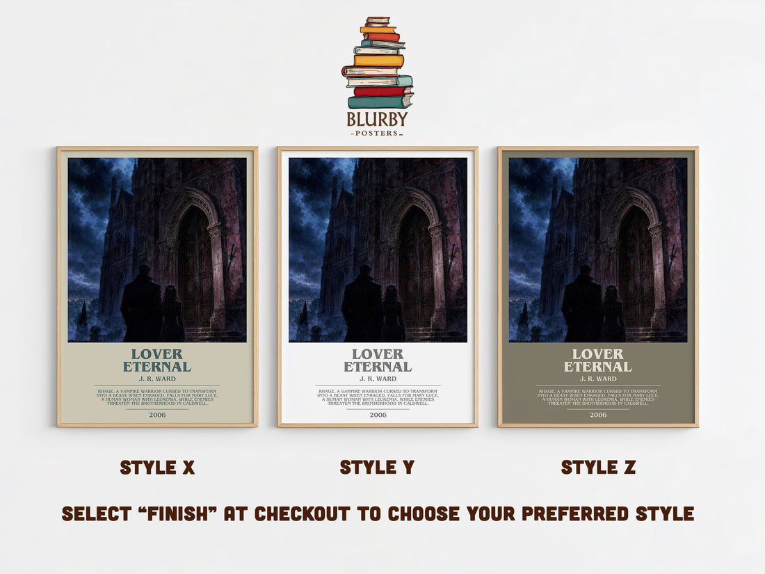 Lover Eternal bookish print in frame leaning in hallway – romance wall art (mockup)