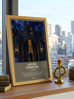 Lover Unbound bookish print framed by window – literary home decor