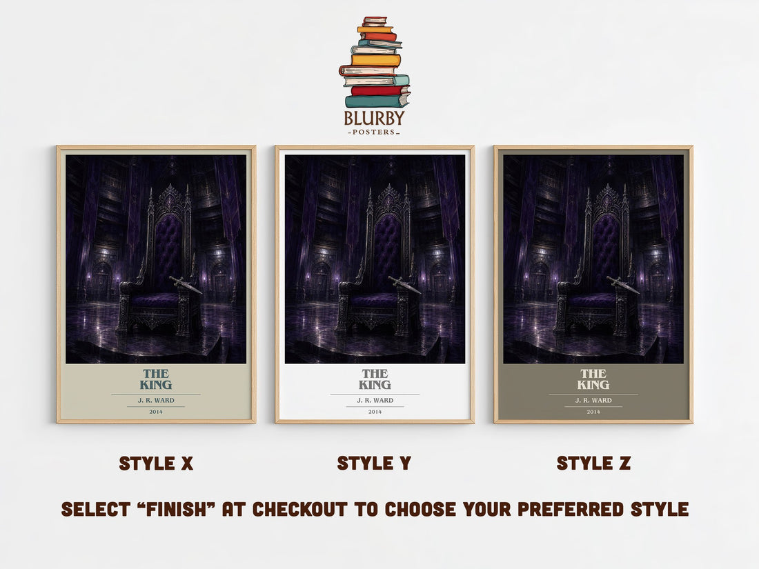 The King book cover print in frame leaning in hallway – romance wall art (mockup)