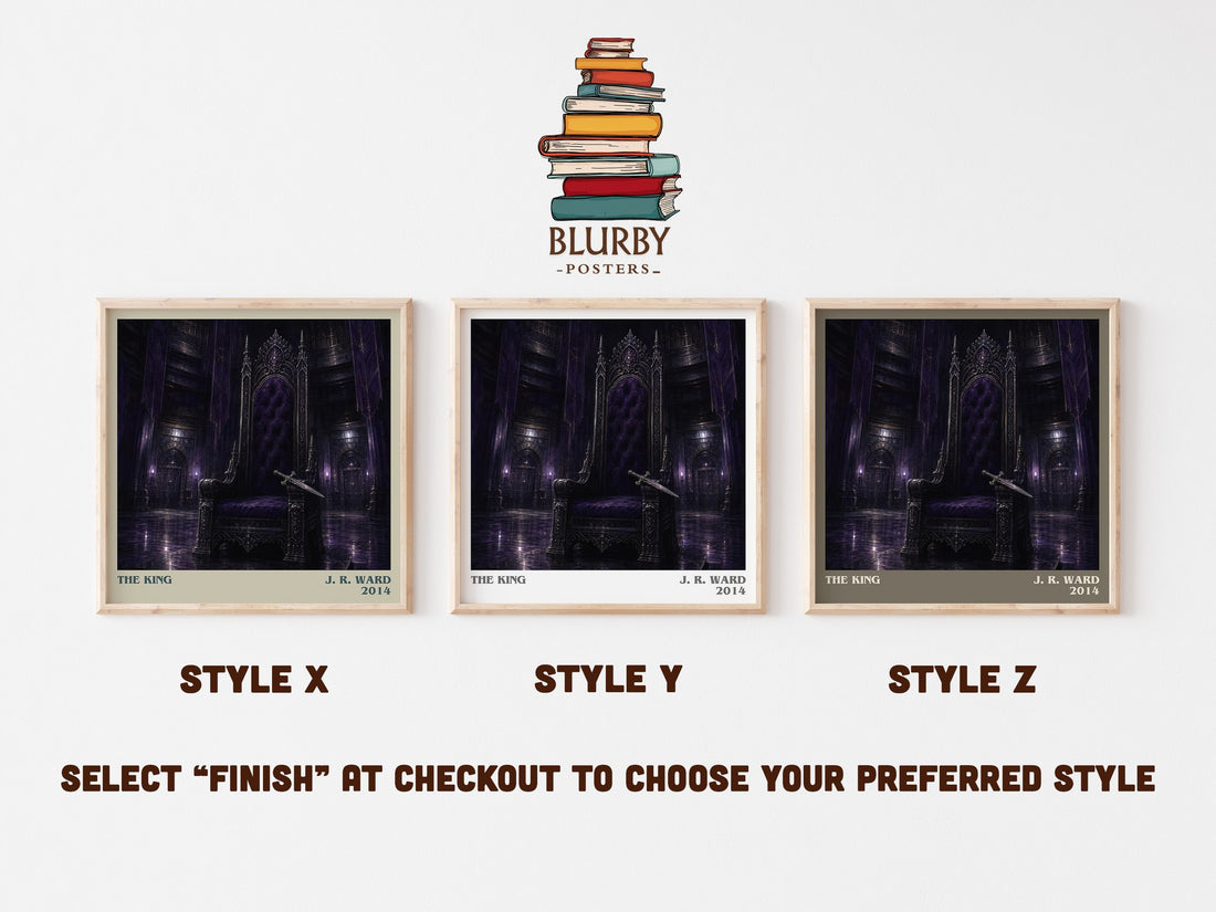 The King literary print in frame leaning in hallway – romance wall art (mockup)