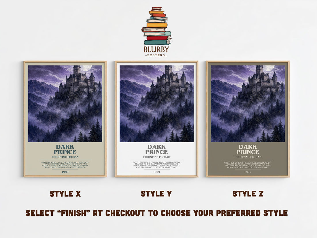 Dark Prince bookish print in frame leaning in hallway – romance wall art (mockup)