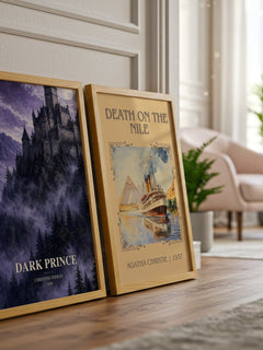 Dark Prince watercolour print framed by window – literary home decor