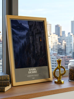 Dark Desire book cover print framed by window – literary home decor