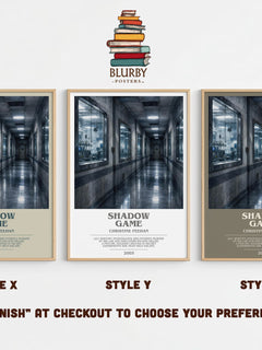 Shadow Game bookish print in frame leaning in hallway – romance wall art