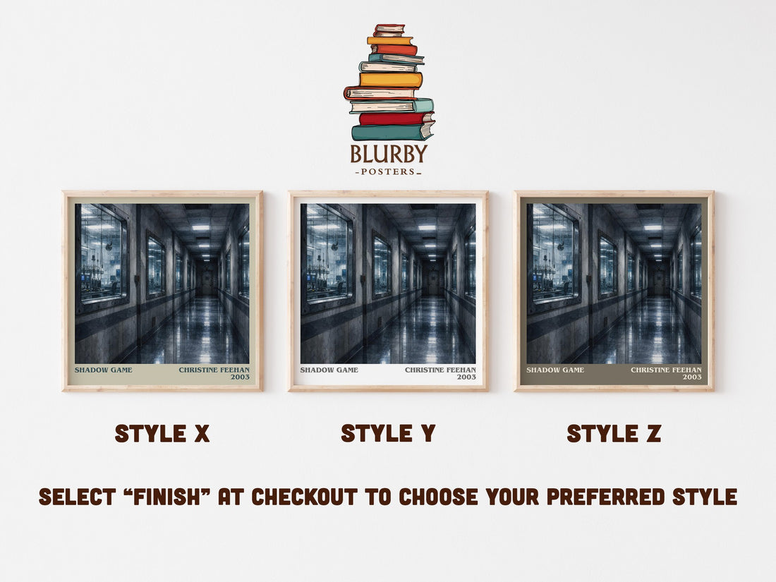 Shadow Game literary print in frame leaning in hallway – romance wall art (mockup)
