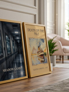 Shadow Game watercolour print framed by window – literary home decor