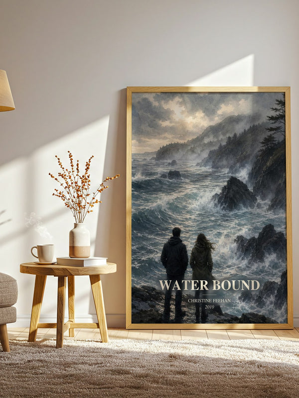 Water Bound watercolour print in frame leaning in hallway – romance wall art