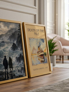 Water Bound watercolour print framed by window – literary home decor