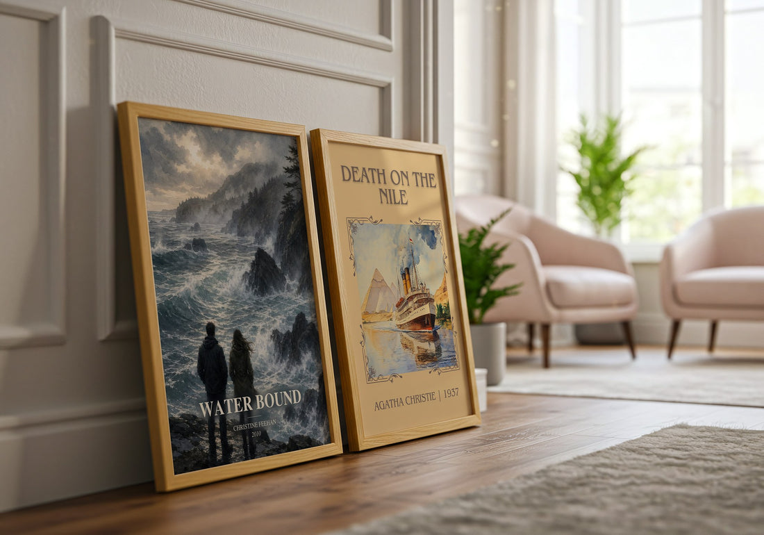 Water Bound watercolour print framed by window – literary home decor