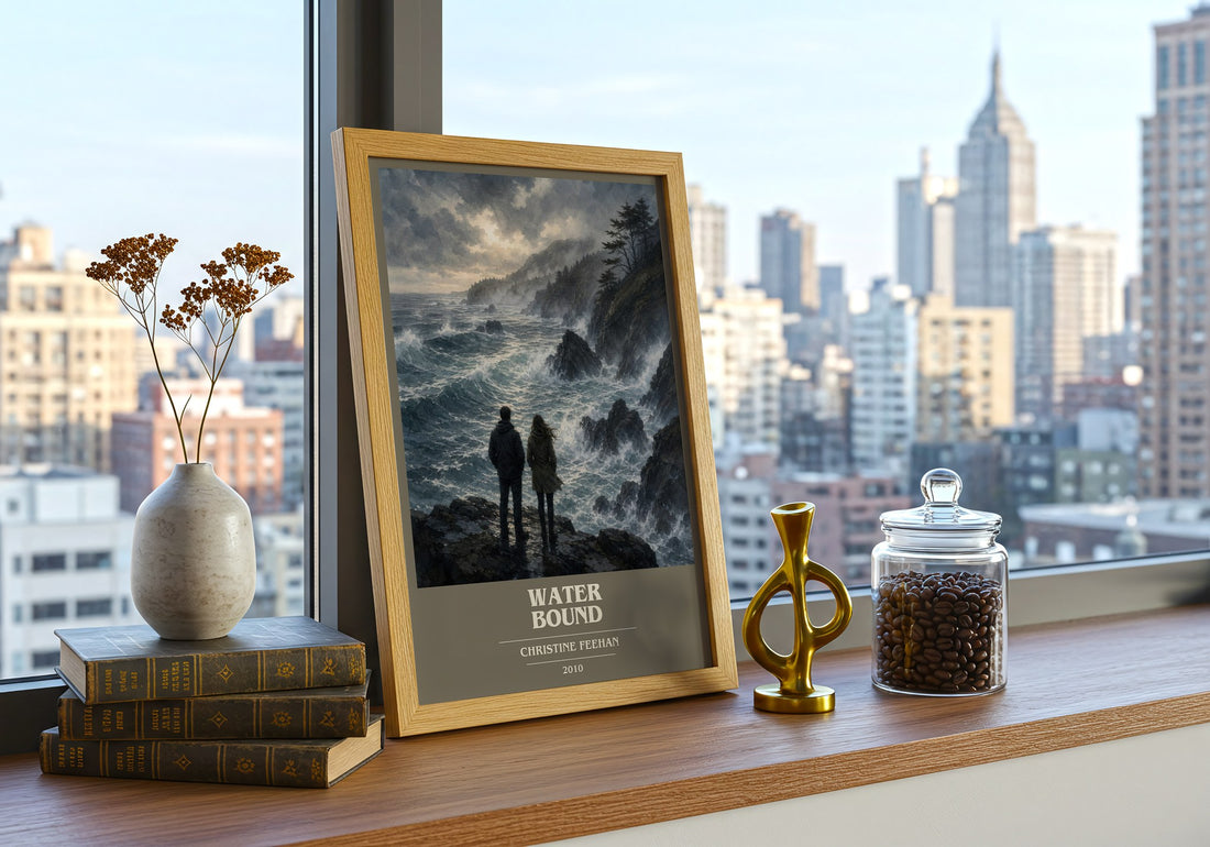 Water Bound book cover print framed by window – literary home decor