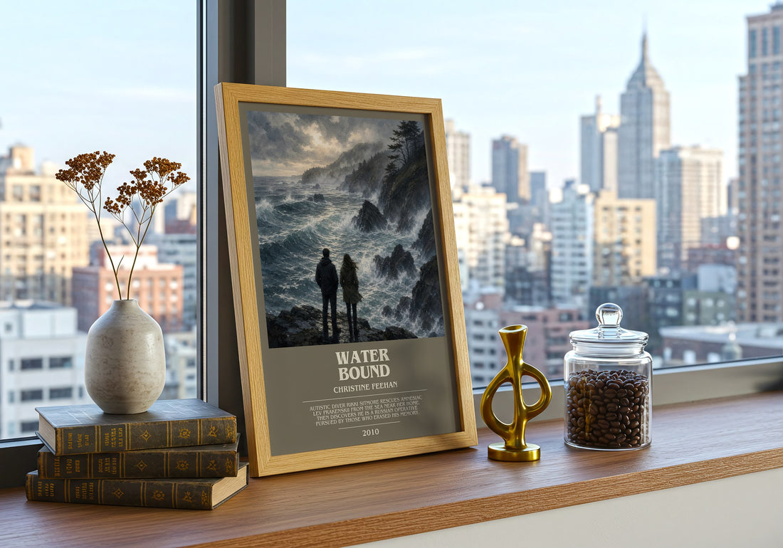 Water Bound bookish print framed by window – literary home decor