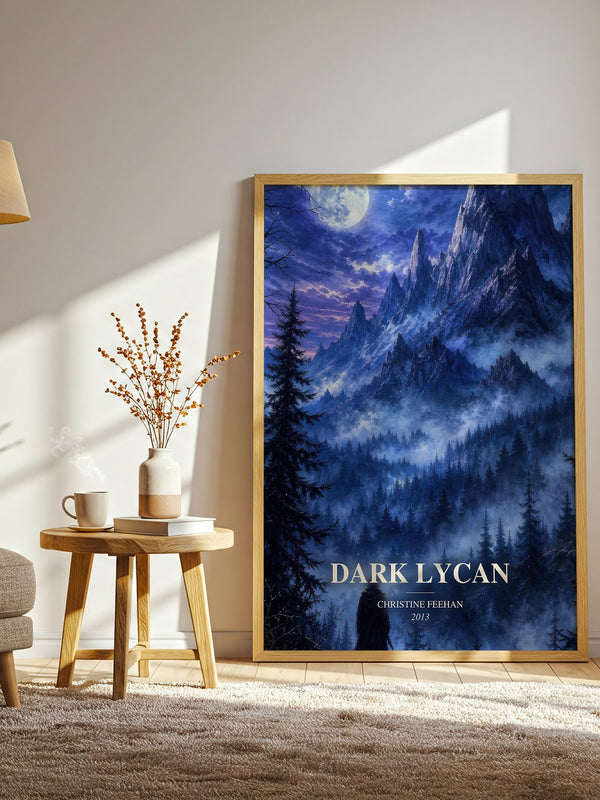 Dark Lycan watercolour print in frame leaning in hallway – romance wall art