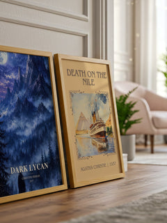 Dark Lycan watercolour print framed by window – literary home decor