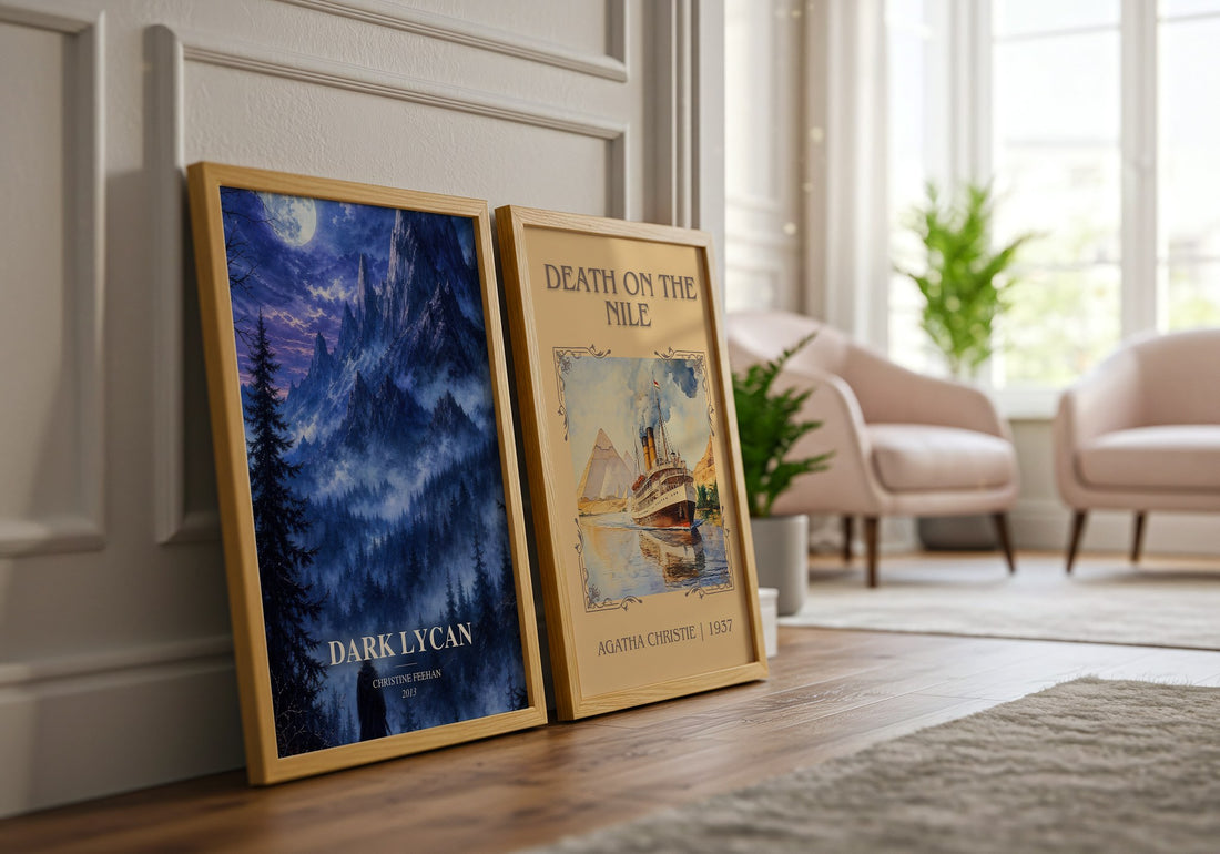Dark Lycan watercolour print framed by window – literary home decor