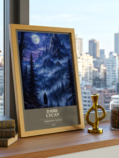 Dark Lycan book cover print framed by window – literary home decor