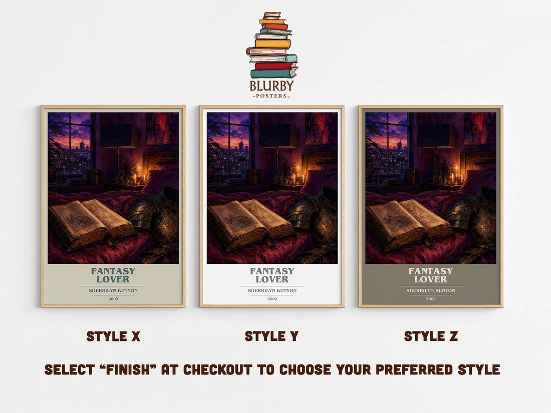Fantasy Lover book cover print in frame leaning in hallway – romance wall art (mockup)
