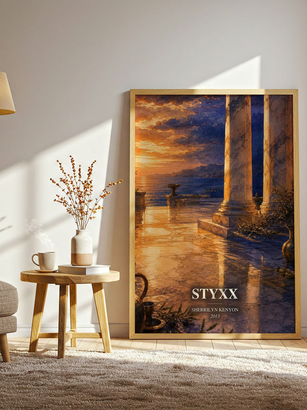 Styxx watercolour print in frame leaning in hallway – fantasy wall art