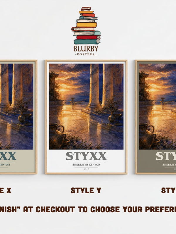 Styxx book cover print in frame leaning in hallway – fantasy wall art