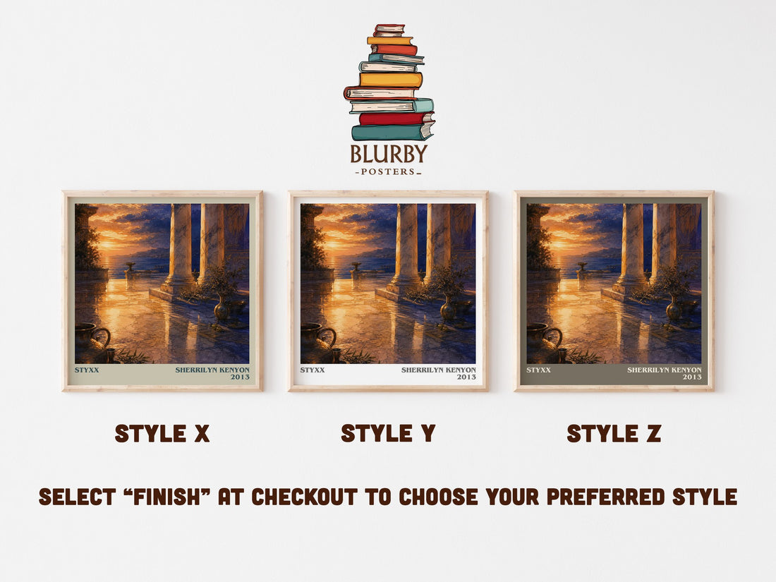 Styxx literary print in frame leaning in hallway – fantasy wall art (mockup)
