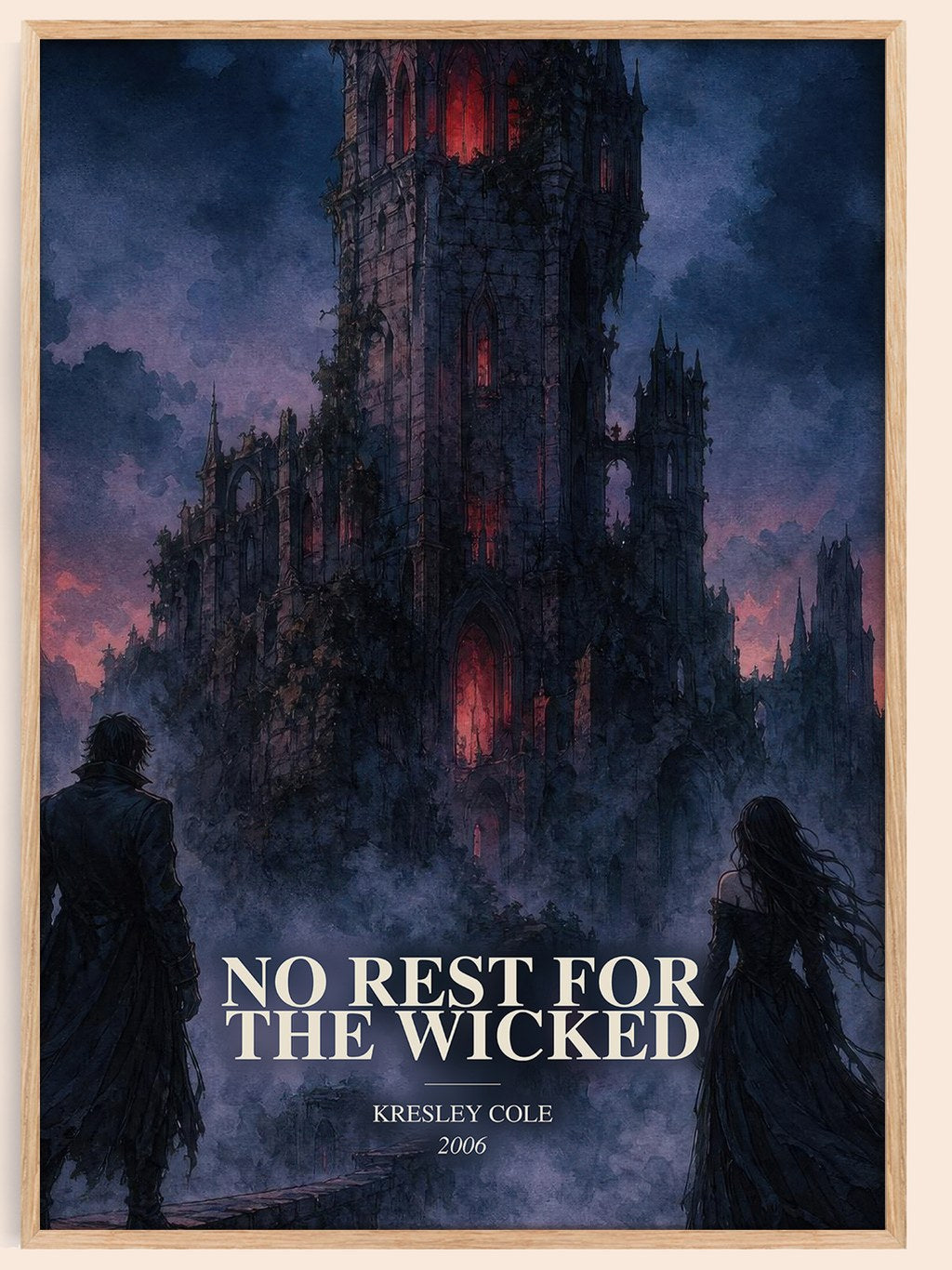 No Rest for the Wicked watercolour book poster by Kresley Cole – framed literary art print
